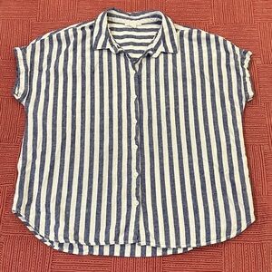 Linen women’s XL Navy and White Striped Shirt